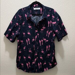 Old Navy Men's Black Shirt with Pink Flamingo Print